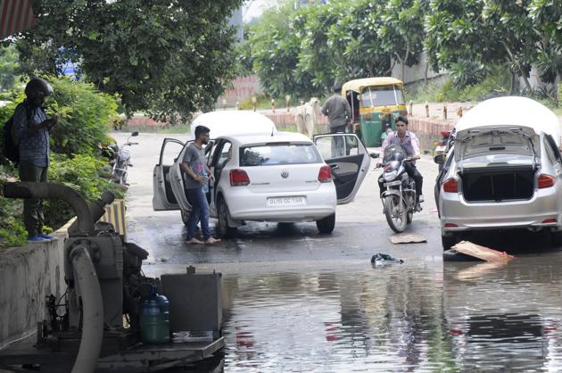 Waterlogging under Mahamaya flyover after heavy rain on Monday. (Sunil Ghosh/HT FILE) Waterlogging under Mahamaya flyover after heavy rain on Monday. (Sunil Ghosh/HT FILE)
