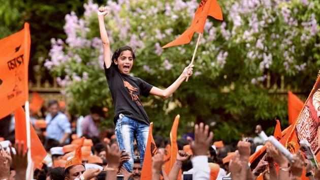 Maratha community people hold a protest in Mumbai on Wednesday, demanding reservation in government jobs and educational institutions.(PTI Photo) Maratha community people hold a protest in Mumbai on Wednesday, demanding reservation in government jobs and educational institutions.(PTI Photo)