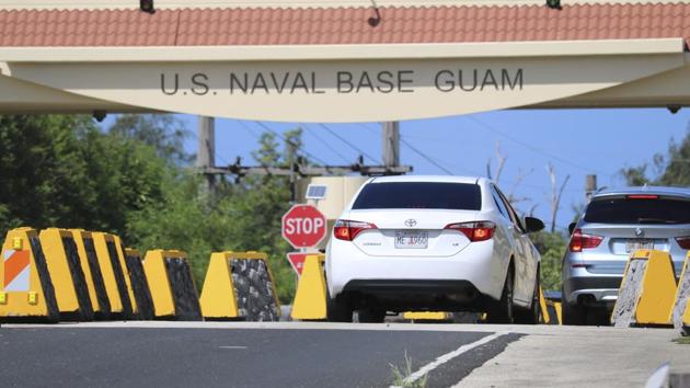 In this May 11, 2017, file photo, cars enter Naval Base Guam near Hagatna, Guam. Security and defense officials on Guam said on Aug. 9, 2017, that there is no imminent threat to people there or in the Northern Mariana Islands after North Korea said it was examining its operational plans for attack. (AP) In this May 11, 2017, file photo, cars enter Naval Base Guam near Hagatna, Guam. Security and defense officials on Guam said on Aug. 9, 2017, that there is no imminent threat to people there or in the Northern Mariana Islands after North Korea said it was examining its operational plans for attack. (AP)