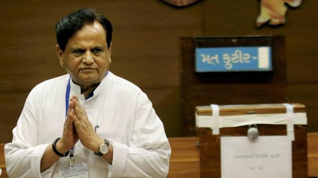 Congress leader Ahmed Patel after casting his vote for the Rajya Sabha election at the Secretariat in Gandhinagar on Tuesday. It is a big victory for Patel, Congress president Sonia Gandhi’s political secretary, who would have faced many party snipers had he lost(PTI)