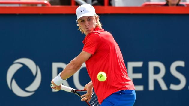 Denis Shapovalov of Canada hits a return against Rogerio Dutra Silva of Brazil in Montreal. (AFP) Denis Shapovalov of Canada hits a return against Rogerio Dutra Silva of Brazil in Montreal. (AFP)