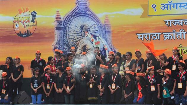An all-women Maratha delegation at Azad Maidan. (HT PHOTO) 