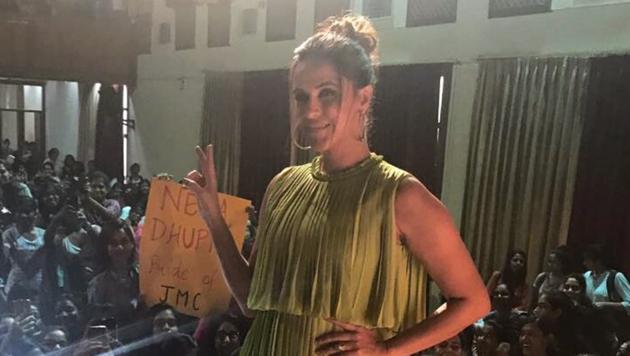 An Instagramstory that actor Neha Dhupia shared during her visit to her alma mater. (Instagram/ Neha Dhupia) An Instagramstory that actor Neha Dhupia shared during her visit to her alma mater. (Instagram/ Neha Dhupia)