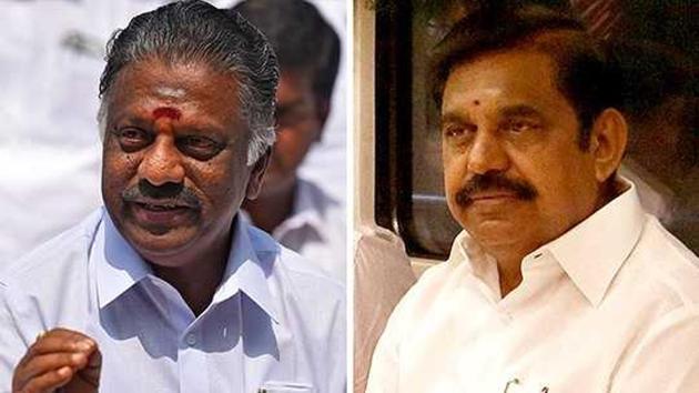 Tamil Nadu’s ruling AIADMK party was split into two factions between O Panneerselvam (left) and state chief minister EK Palaniswami (right) after party supremo J Jayalalithaa passed away and in fighting broke out over VK Sasikala succeeding her.(HT File Photo) Tamil Nadu’s ruling AIADMK party was split into two factions between O Panneerselvam (left) and state chief minister EK Palaniswami (right) after party supremo J Jayalalithaa passed away and in fighting broke out over VK Sasikala succeeding her.(HT File Photo)