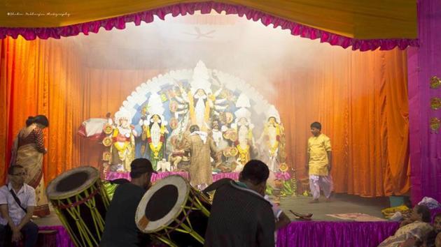 File picture of Durga puja in Raj Rajeswari Hall in Kurseong. (HT Photo) File picture of Durga puja in Raj Rajeswari Hall in Kurseong. (HT Photo)
