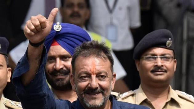 Sanjay Dutt arrives at Santacruz Domestic Airport from Pune after completing his prison term following his conviction in the 1993 Mumbai serial blasts case in Mumbai. (Hindustan Times) Sanjay Dutt arrives at Santacruz Domestic Airport from Pune after completing his prison term following his conviction in the 1993 Mumbai serial blasts case in Mumbai. (Hindustan Times)