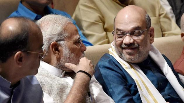 Prime Minister Narendra Modi, BJP president Amit Shah during the BJP parliamentary party meeting in New Delhi on Thursday. (PTI Photo) Prime Minister Narendra Modi, BJP president Amit Shah during the BJP parliamentary party meeting in New Delhi on Thursday. (PTI Photo)
