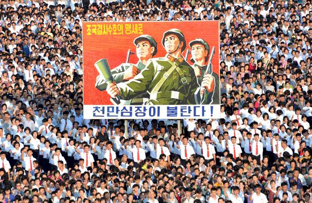 A rally in support of North Korea's stance against the US at Pyongyang’s Kim Il-Sung square on August 9. 2017. (AFP)