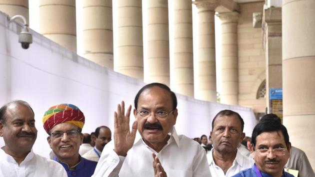 Vice-president elect M Venkaiah Naidu after casting his vote during the Vice Presidential Election at Parliament House in New Delhi on August 5, 2017.(Arvind Yadav/HT Photo) Vice-president elect M Venkaiah Naidu after casting his vote during the Vice Presidential Election at Parliament House in New Delhi on August 5, 2017.(Arvind Yadav/HT Photo)