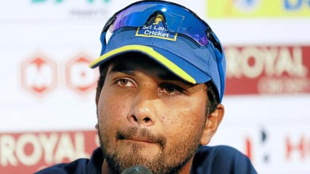 ri Lanka's cricket team captain Dinesh Chandimal reacts ahead of their final test match against India. (REUTERS)