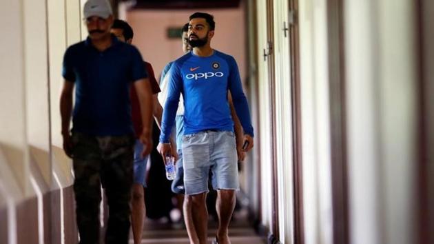 India's cricket captain Virat Kohli arrives at the pre-match press conference. (REUTERS)