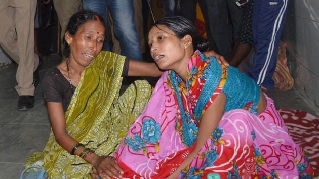 A relative of a child who died at the Baba Raghav Das Medical College in Gorakhpur.(Sushil Kumar/HT Photo)