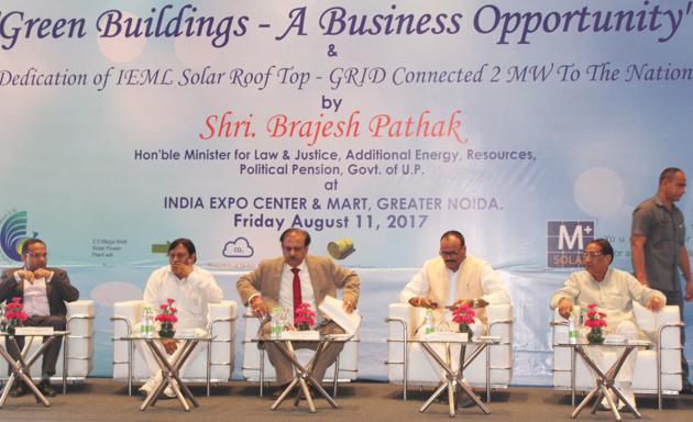 Two mega watts grid solar rooftop panel was inaugurated today at India Expo centre in Greater Noida. (HT Photo) Two mega watts grid solar rooftop panel was inaugurated today at India Expo centre in Greater Noida. (HT Photo)