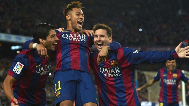 FC Barcelona's Lionel Messi, right, Neymar, center, and Luis Suarez, celebrate after scoring against Atletico Madrid during a La Liga soccer match at the Camp Nou stadium in Barcelona in 2015. (File photo) (AP) FC Barcelona's Lionel Messi, right, Neymar, center, and Luis Suarez, celebrate after scoring against Atletico Madrid during a La Liga soccer match at the Camp Nou stadium in Barcelona in 2015. (File photo) (AP)