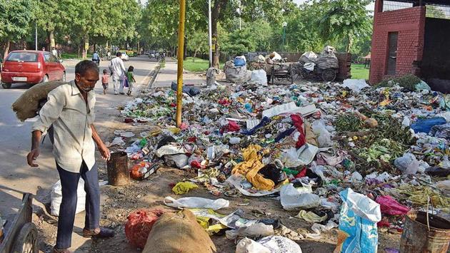The garbage dump site near the Khokha market in ward number 5. (HT Photo) The garbage dump site near the Khokha market in ward number 5. (HT Photo)