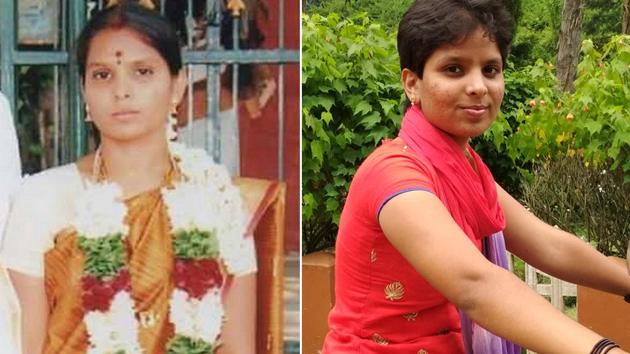 At 18, Kausalya married a Dalit man in college. At 20, a year after her husband was hacked to death by her family members, her hair is cropped short as she roars into office on a motorcycle.(HT Photo)