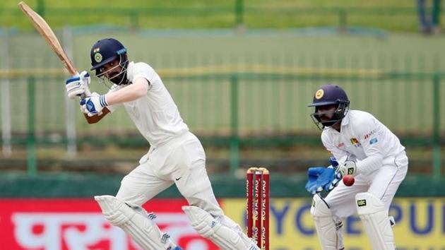 India's Lokesh Rahul plays a shot during his innings in the 3rd Test match against Sri Lanka. (REUTERS)