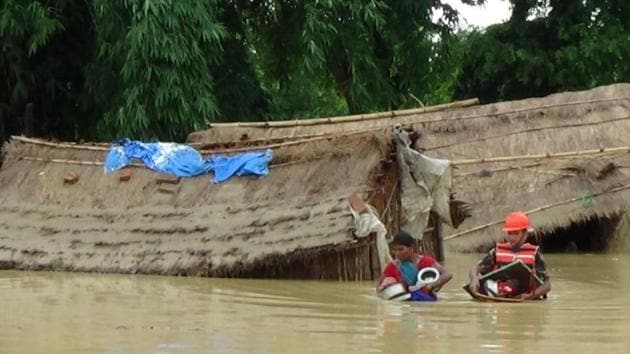 This photograph of floods was released by the Nepali army last year. This year, Jhapa, Morang Sunsari, Sapttari, Siraha, Sarlahi, Rautahat, Banke, Bardiya and Dang districts are the worst affected.(AFP File Photo) This photograph of floods was released by the Nepali army last year. This year, Jhapa, Morang Sunsari, Sapttari, Siraha, Sarlahi, Rautahat, Banke, Bardiya and Dang districts are the worst affected.(AFP File Photo)