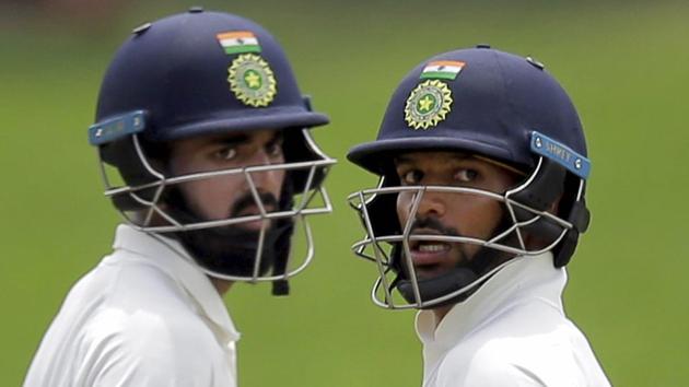Indian cricket team openers Shikhar Dhawan (R) and KL Rahul during Day 1 of the third Test against Sri Lanka cricket in Pallekele on Saturday. (AP) Indian cricket team openers Shikhar Dhawan (R) and KL Rahul during Day 1 of the third Test against Sri Lanka cricket in Pallekele on Saturday. (AP)