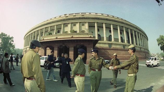On December 13, 2001, five heavily-armed terrorists, allegedly belonging to Lashkar-e-Taiba and Jaish-e-Mohammed, stormed the Parliament complex, a symbol of India democracy in New Delhi opening fire indiscriminately. The attack led to the death of 12 people, including one civilian. (Arvind Yadav / HT Archive) On December 13, 2001, five heavily-armed terrorists, allegedly belonging to Lashkar-e-Taiba and Jaish-e-Mohammed, stormed the Parliament complex, a symbol of India democracy in New Delhi opening fire indiscriminately. The attack led to the death of 12 people, including one civilian. (Arvind Yadav / HT Archive)