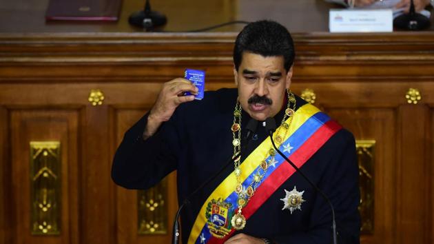 Venezuelan President Nicolas Maduro addresses the all-powerful pro-Maduro assembly which has been placed over the National Assembly and tasked with rewriting the constitution, in Caracas on Friday. (AFP) Venezuelan President Nicolas Maduro addresses the all-powerful pro-Maduro assembly which has been placed over the National Assembly and tasked with rewriting the constitution, in Caracas on Friday. (AFP)