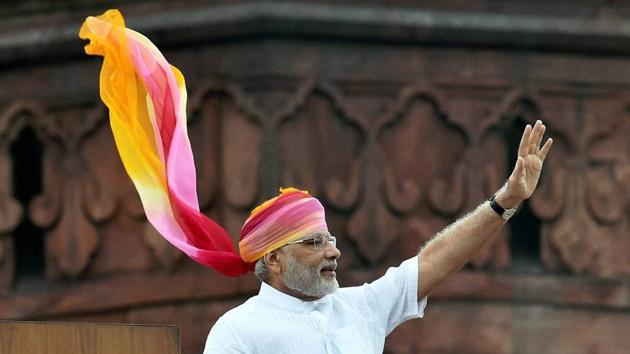 PM Narendra Modi during his first speech from the ramparts of Red Fort on 2014 - ‘This is the beauty of India’s Constitution, this is its capability which had made possible that today a boy from small town, a poor family has got the opportunity to pay homage to the Tricolor of India at the ramparts of Red Fort. This is the strength of India’s democracy. This is an invaluable legacy which we have inherited from our architects of the Constitution’ (Shahbaz Khan/PTI) 