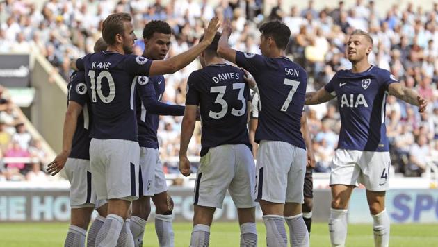 Tottenham Hotspur players celebrate their victory against Newcastle United in the Premier League on Sunday. (AP) Tottenham Hotspur players celebrate their victory against Newcastle United in the Premier League on Sunday. (AP)
