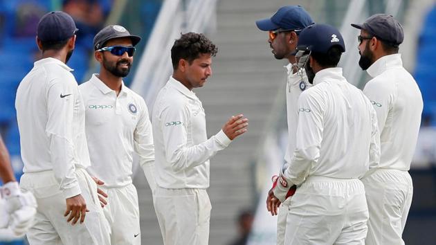 Kuldeep Yadav took 4 wickets as India dismissed Sri Lanka for 135 then enforced the follow on. Catch highlights of India vs Sri Lanka, 3rd Test, Day 2 at Pallekele here. (REUTERS) Kuldeep Yadav took 4 wickets as India dismissed Sri Lanka for 135 then enforced the follow on. Catch highlights of India vs Sri Lanka, 3rd Test, Day 2 at Pallekele here. (REUTERS)