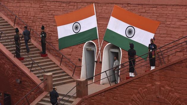 The preparations for the Independence Day in Delhi began almost a month in advance with most roads decorated with the ‘tricolour’. (Raj K Raj/HT PHOTO)