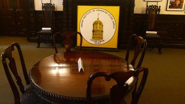 The carved table crafted from walnut wood is displayed in one of the rooms at the Viceregal Lodge.(HT Photo)