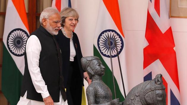 PM Narendra Modi with Britain's Prime Minister Theresa May at Hyderabad House in New Delhi. (Reuters File Photo) PM Narendra Modi with Britain's Prime Minister Theresa May at Hyderabad House in New Delhi. (Reuters File Photo)