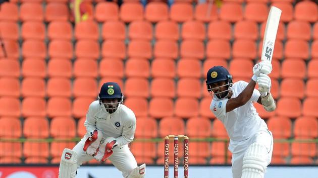 Sri Lanka skipper Dinesh Chandimal then put on a 50-run partnership with Angelo Mathews, giving the hosts a ray of hope. (AFP) Sri Lanka skipper Dinesh Chandimal then put on a 50-run partnership with Angelo Mathews, giving the hosts a ray of hope. (AFP)