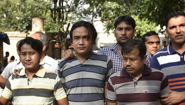 The alleged members of Manipur’s banned terror outfit Kangleipak Communist Party. (Sushil Kumar/HT PHOTO) The alleged members of Manipur’s banned terror outfit Kangleipak Communist Party. (Sushil Kumar/HT PHOTO)