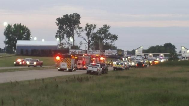 Emergency response vehicles gather at Great Lakes Dragaway on Sunday, August 13, 2017, near Union Grove. (AP) Emergency response vehicles gather at Great Lakes Dragaway on Sunday, August 13, 2017, near Union Grove. (AP)