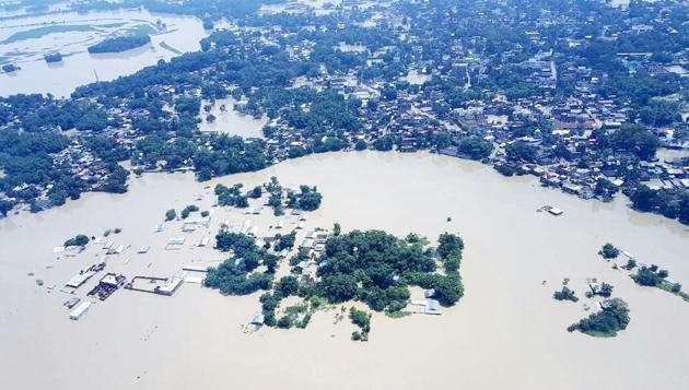 Aerial view of flood affected areas of Bihar.