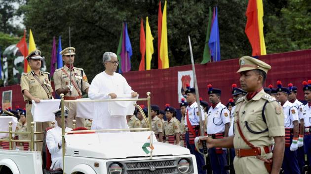 Tripura chief minister Manik Sarkar inspects the 71st Independence Day parade in Agartala on Tuesday. (PTI) Tripura chief minister Manik Sarkar inspects the 71st Independence Day parade in Agartala on Tuesday. (PTI)