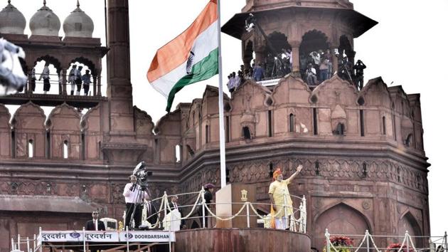 Prime Minister Narendra Modi addressed the nation from the ramparts of Red Fort on the occasion of India’s 71st Independence Day on Tuesday, in New Delhi. (Arun Sharma / HT Photo)