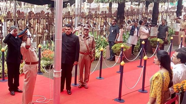 Chief minister Devendra Fadnavis unfurled the national flag at his residence and near Mantralaya, while his ministerial colleagues were scheduled to attend flag-hoisting ceremonies in districts. (Kunal Patil/HT) Chief minister Devendra Fadnavis unfurled the national flag at his residence and near Mantralaya, while his ministerial colleagues were scheduled to attend flag-hoisting ceremonies in districts. (Kunal Patil/HT)