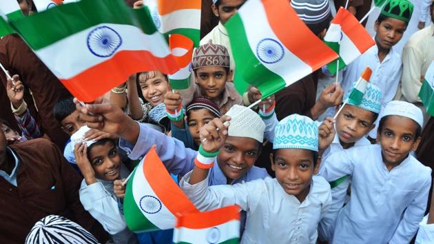 Children celebrate Independence Day at Dargah-e-Ala Hazrat in Bareilly, Uttar Pradesh. (Sachin Saini/HT Photo) Children celebrate Independence Day at Dargah-e-Ala Hazrat in Bareilly, Uttar Pradesh. (Sachin Saini/HT Photo)