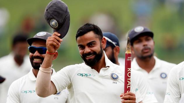 India cricket team skipper Virat Kohli celebrates after they won the match and Test series against Sri Lanka. (REUTERS) India cricket team skipper Virat Kohli celebrates after they won the match and Test series against Sri Lanka. (REUTERS)