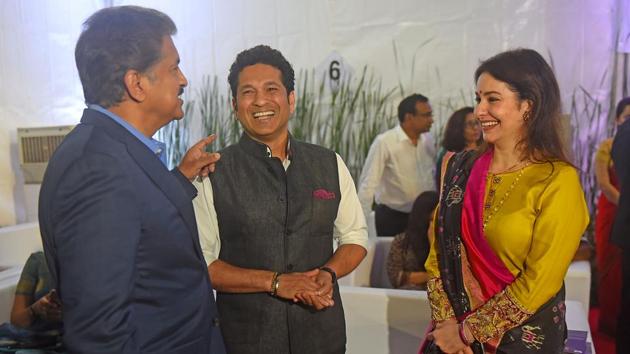 Cricketer Sachin Tendulkar with his wife Anjali at the event. (Pratik Chorge/HT Photo) 