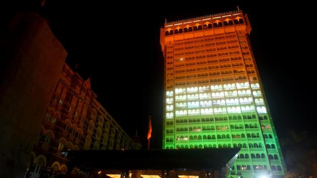 The Taj hotel lit up on Independence Day eve. (Pratik Chorge/HT Photo) 
