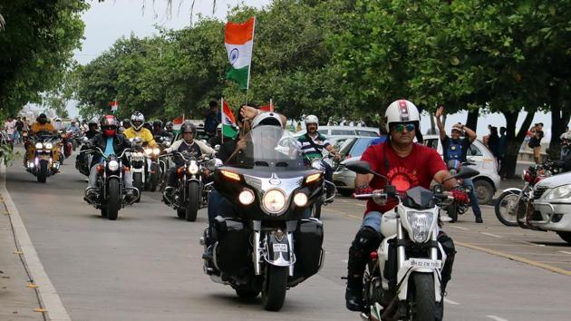 A group of bikers show their love for the country in style. (Nilofer Khan/HT Photo) 