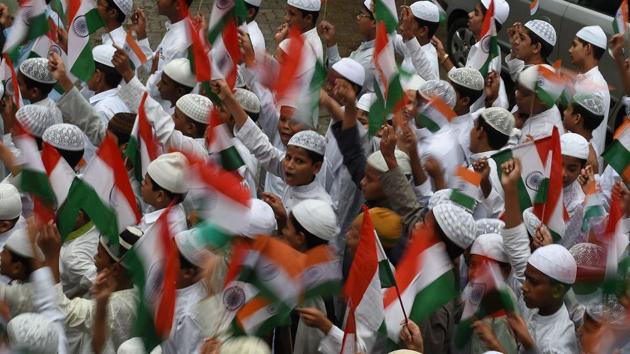Students celebrate the day at Jama Masjid in Andheri. (Vijayanand Gupta/HT Photo) 