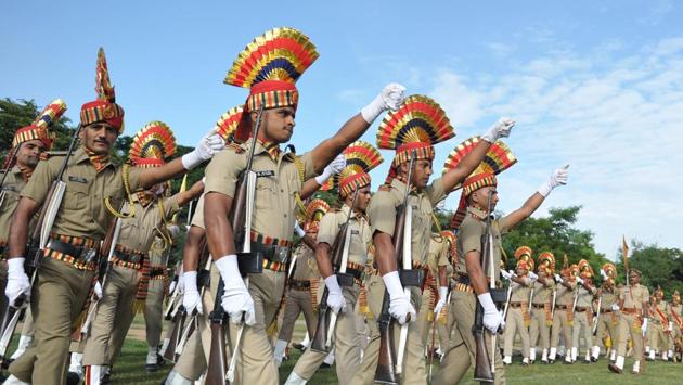 Indian Railway Protection Force (RPF) personnel march during Independence Day celebrations in Secunderabad. (AFP) Indian Railway Protection Force (RPF) personnel march during Independence Day celebrations in Secunderabad. (AFP)