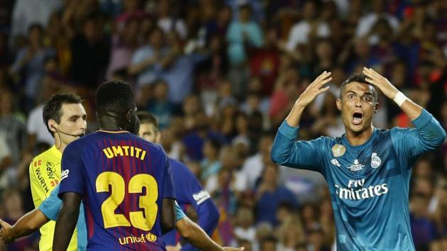 Cristiano Ronaldo will now miss the second leg of the Super Cup and four La Liga games for Real Madrid.(AP) Cristiano Ronaldo will now miss the second leg of the Super Cup and four La Liga games for Real Madrid.(AP)