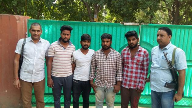 Four members of the gang who were involved in stealing laptops. (HT Photo) Four members of the gang who were involved in stealing laptops. (HT Photo)
