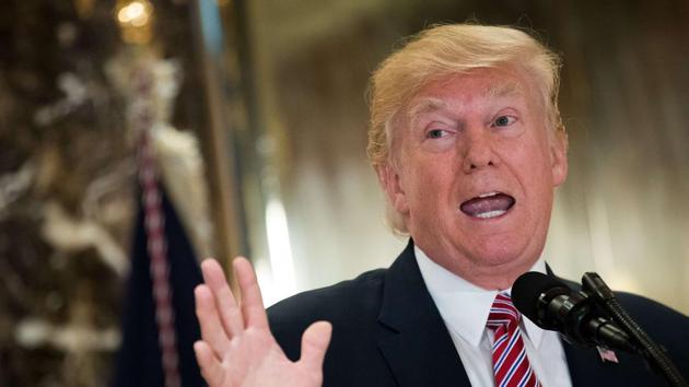 US President Donald Trump speaks at Trump Tower on Tuesday. (AFP) US President Donald Trump speaks at Trump Tower on Tuesday. (AFP)
