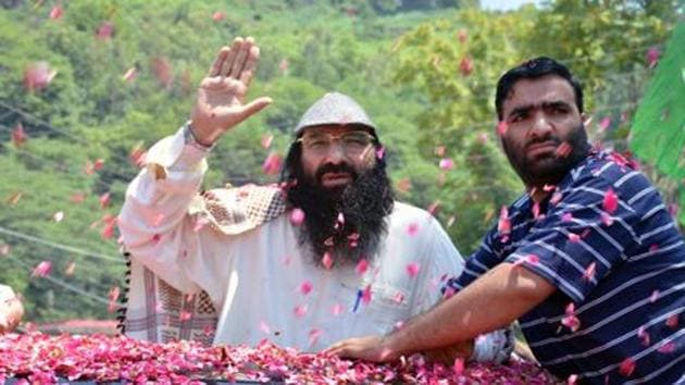 Syed Salahuddin (left), supreme commander of Hizbul Mujahideen, in Pakistan on July 1, 2017.(Reuters File Photo)