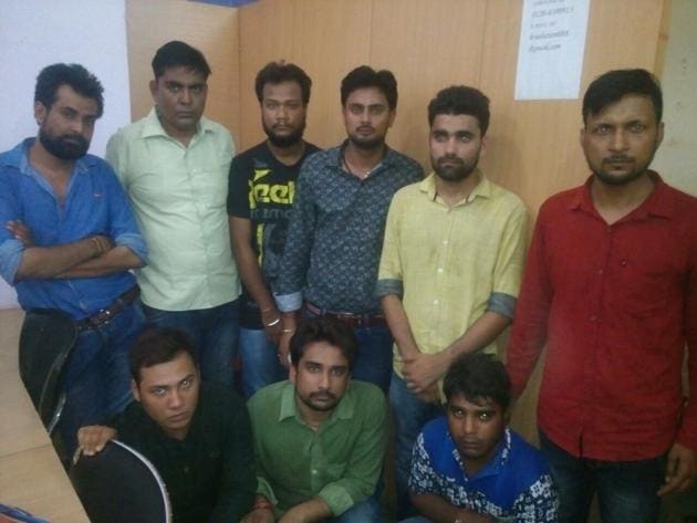The nine of the accused who were arrested for financial fraud. (HT Photo) The nine of the accused who were arrested for financial fraud. (HT Photo)